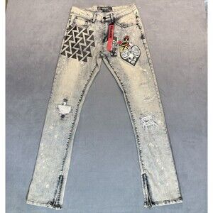 NEW Reason Brand Jeans Mens Size 30 Slim Graphic Painted Comic Artstyle